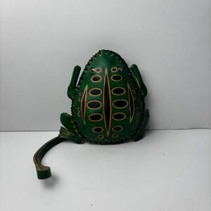 Vintage Leather Frog Coin Change Purse With Wristlet Strap Green